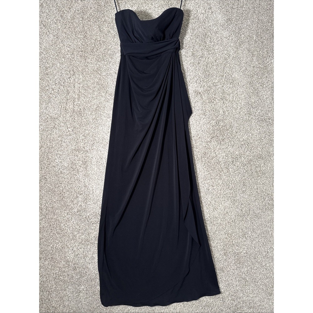 AMSALE Strapless Draped Jersey DRESS GOWN SIZE 4 $280 NAVY BRIDESMAID
